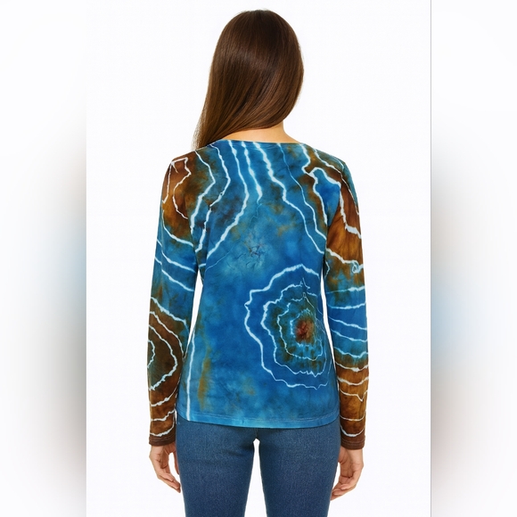 Ladies Long Sleeve Geode Tie Dye Tee Shirt One of a Kind - Picture 2 of 4